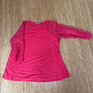 Bright Pink Cotton Lace 3/4 Sleeve bell shaped blouse by Loveappella M